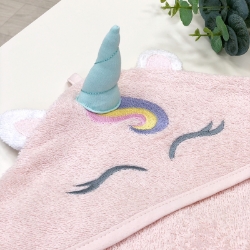 Prosop cu glugă pentru bebeluși și copii, confecționat din bumbac, model Unicorn